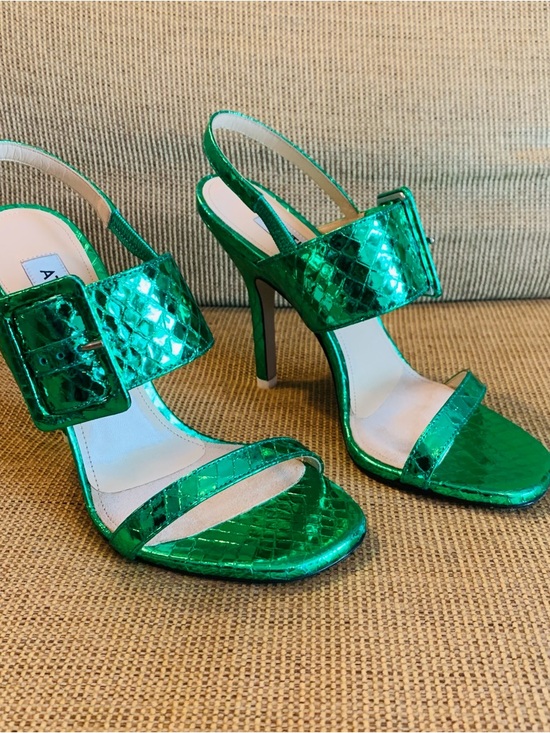 THE ATTICO Mariah Metallic Green Python Embossed Leather Sandals Size 35 / US 5 main image 2
